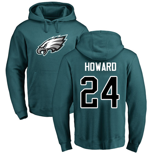 Men Philadelphia Eagles #24 Jordan Howard Green Name and Number Logo NFL Pullover Hoodie Sweatshirts->nfl t-shirts->Sports Accessory